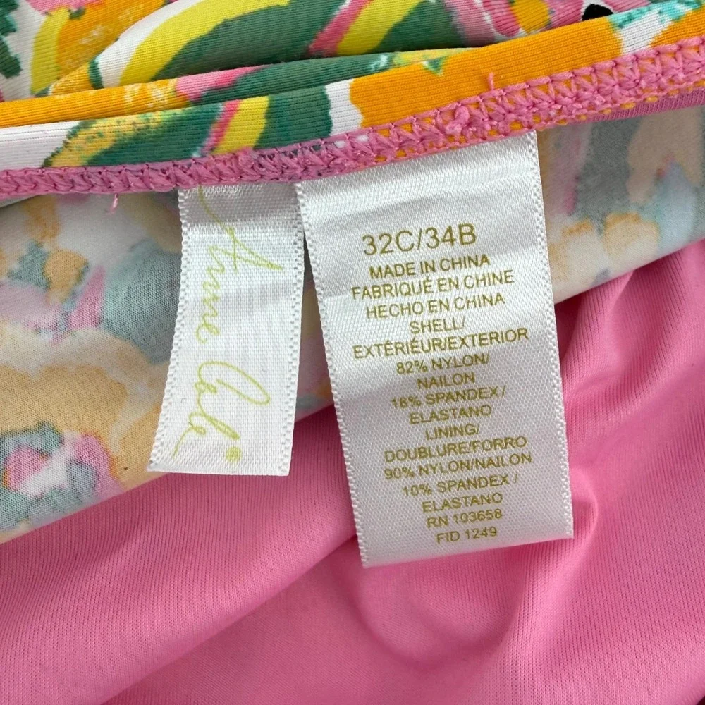 Anne Cole Floral Twist Front Tankini Top Yellow Pink 32C 34B Sweetheart Neckline